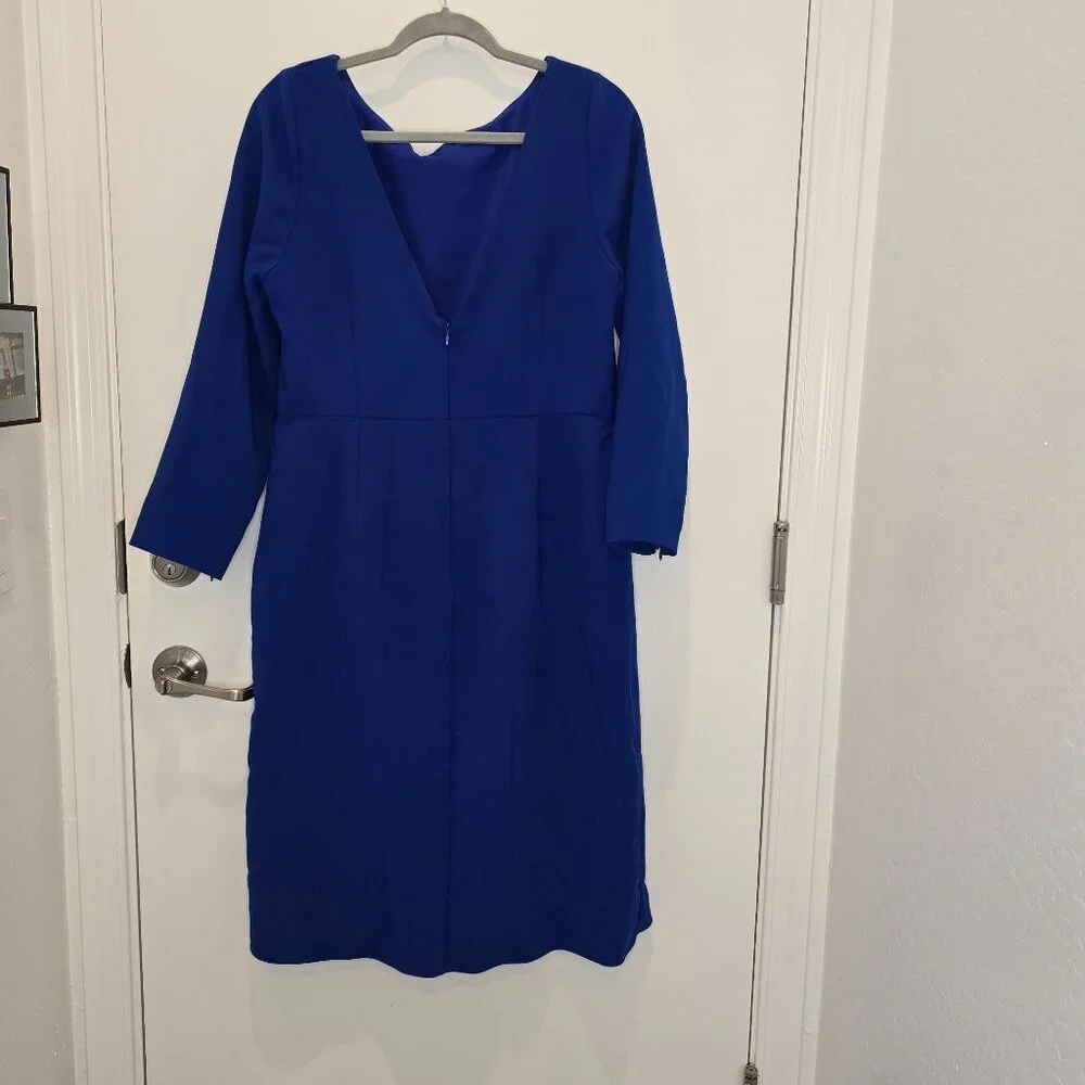 Sachin & Babi Blue Patrizia Bateau Asymmetrical Midi Sheath Dress Size 14 - Picture 3 of 16